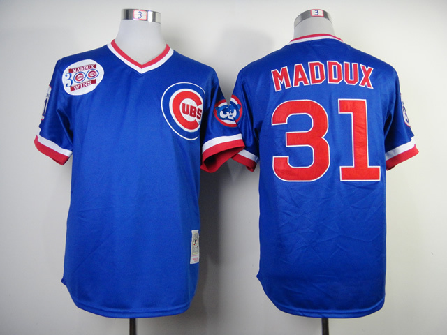 Men Chicago Cubs 31 Maddux Blue Throwback MLB Jerseys
